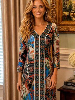 NWT Gretchen Scott Bordertown Jersey Dress in Ditto Print, Size XL
